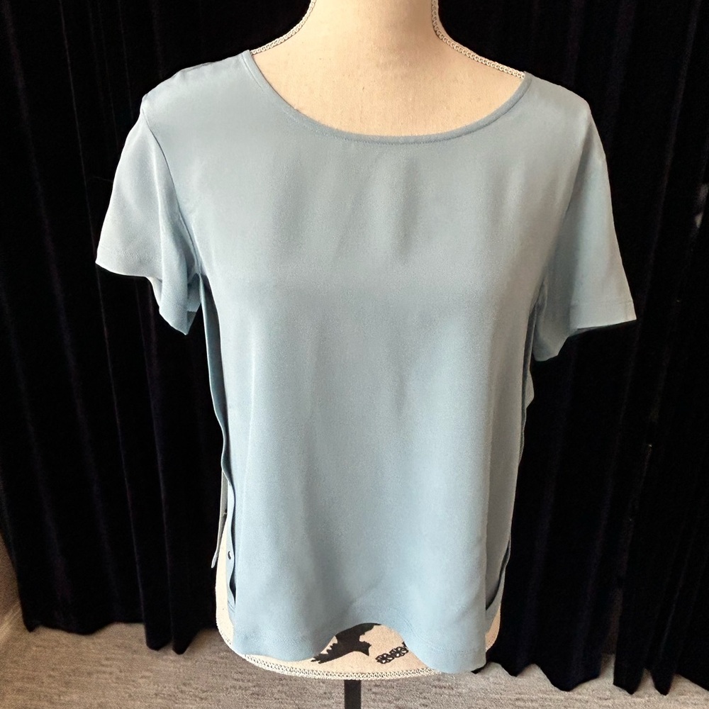 COS boxy silk tee with side slits. Size S. Dusty blue.